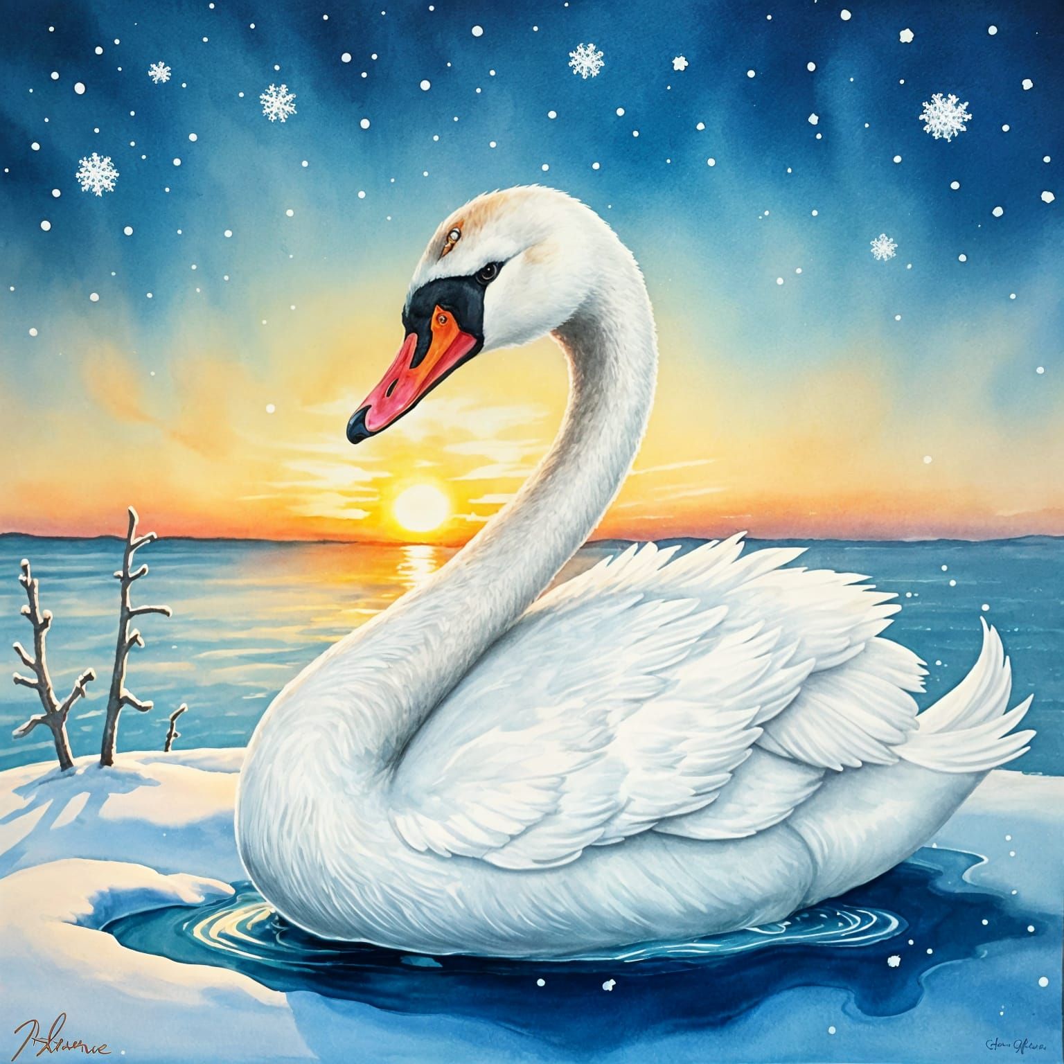 Splendid White Swan Adorns Christmas Morning