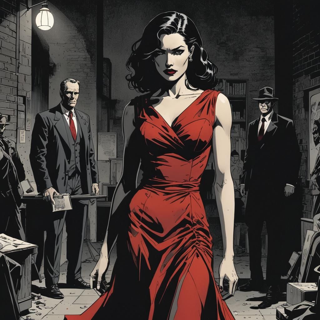 Noir Graphic Novel Scene with Detective and Woman
