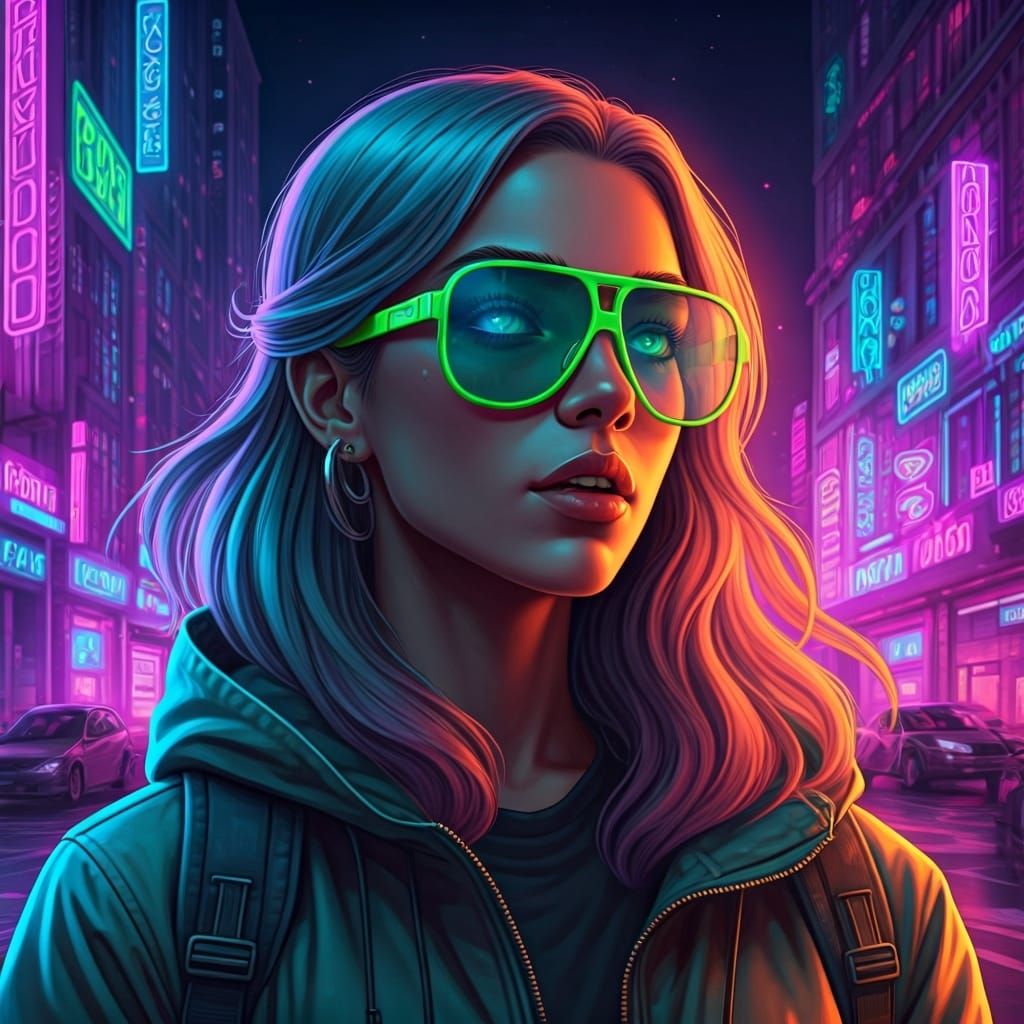 Solar Night Vision Goggles in Neon Cityscape