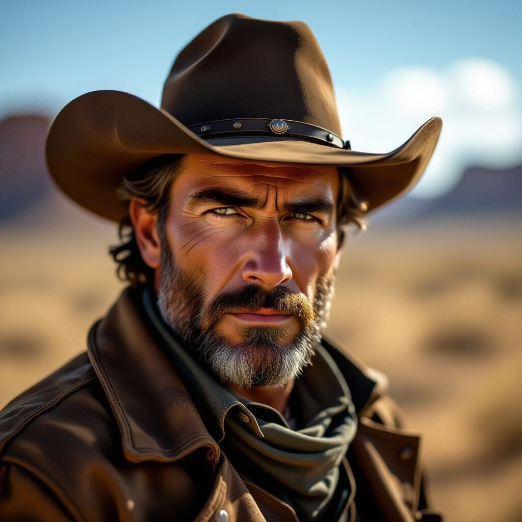 Rugged Cowboy Portrait in Dramatic Wild West Light