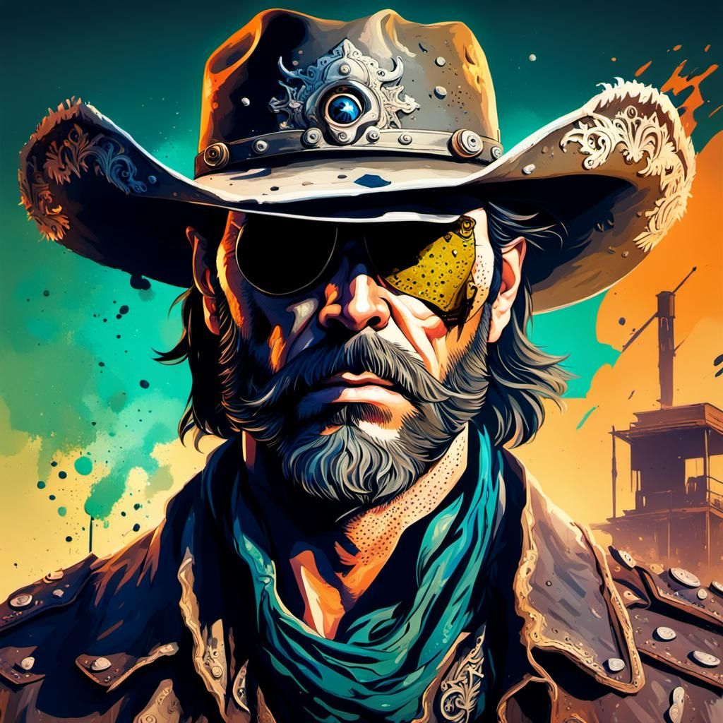 Post-Apocalyptic Cowboy Portrait in Hyperrealistic Style