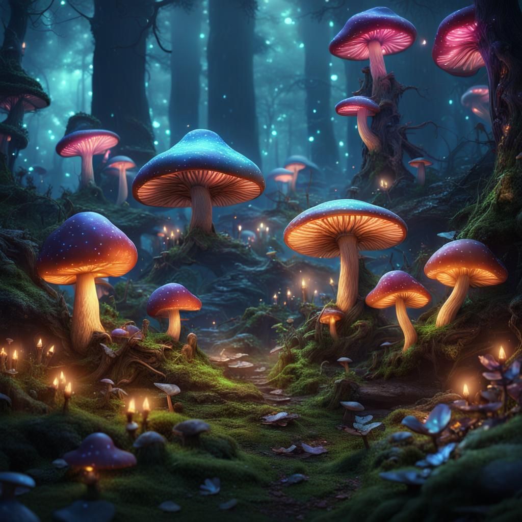 Enchanted Mushroom Party in Forest with Fairies