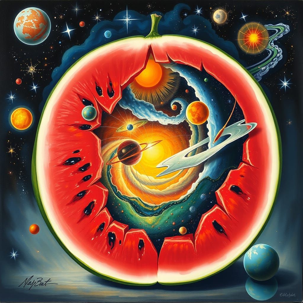 Cosmic Watermelon: A Surreal Impressionist Universe
