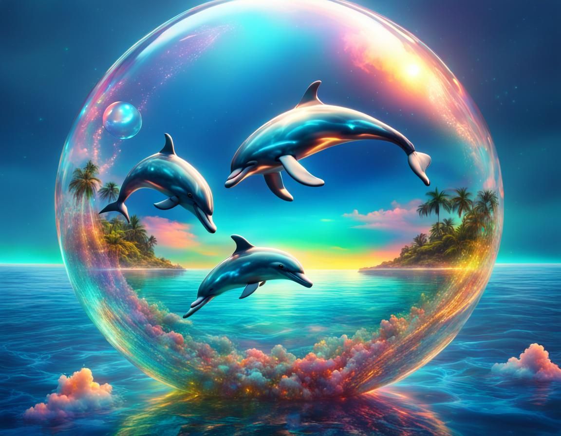 Holographic Island in Sparkling Bubble: Abstract Art