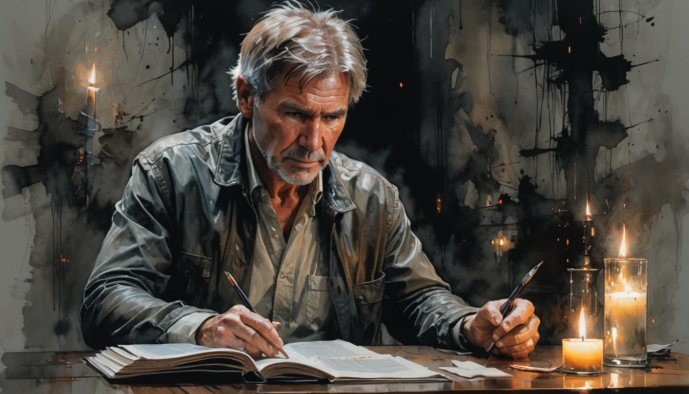Intricate Portrait of Harrison Ford Reading