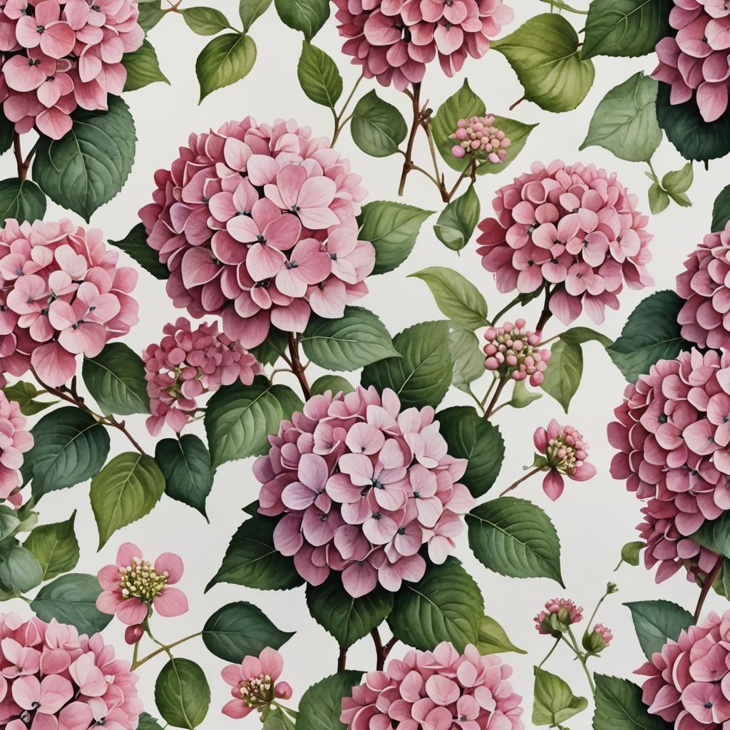 Pink Hydrangea Watercolor Blossom Composition