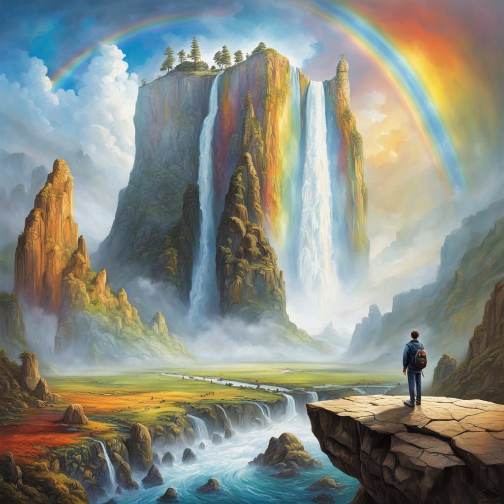 Surreal City Carved in Rainbow Waterfall Stone