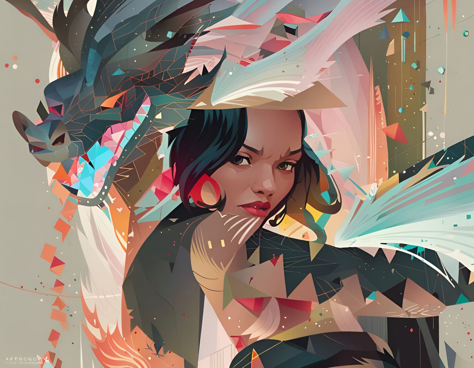 Abstract Dragon in Geometric Graffiti Style