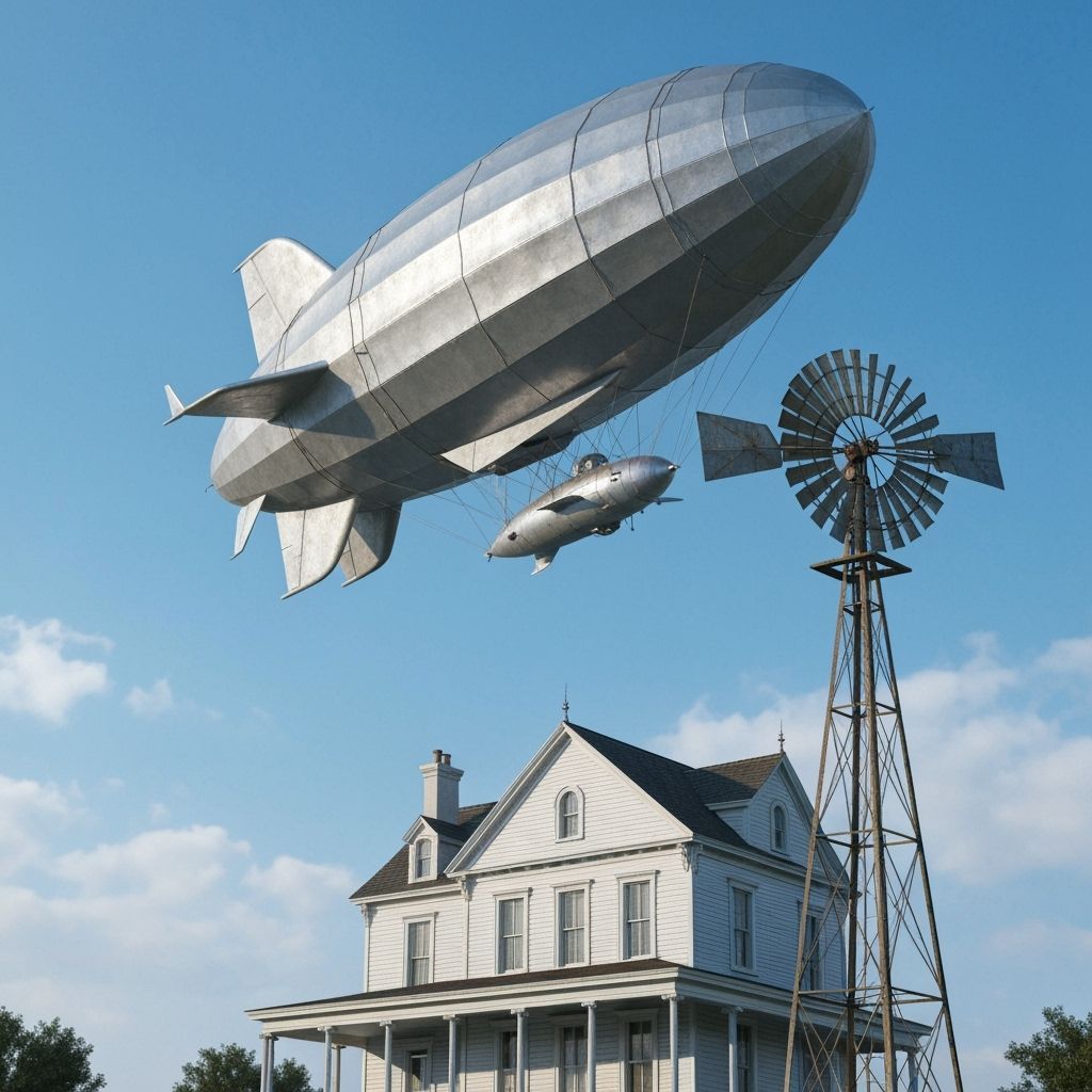 Silver Airship Over Aurora, Texas, in Photorealistic Style