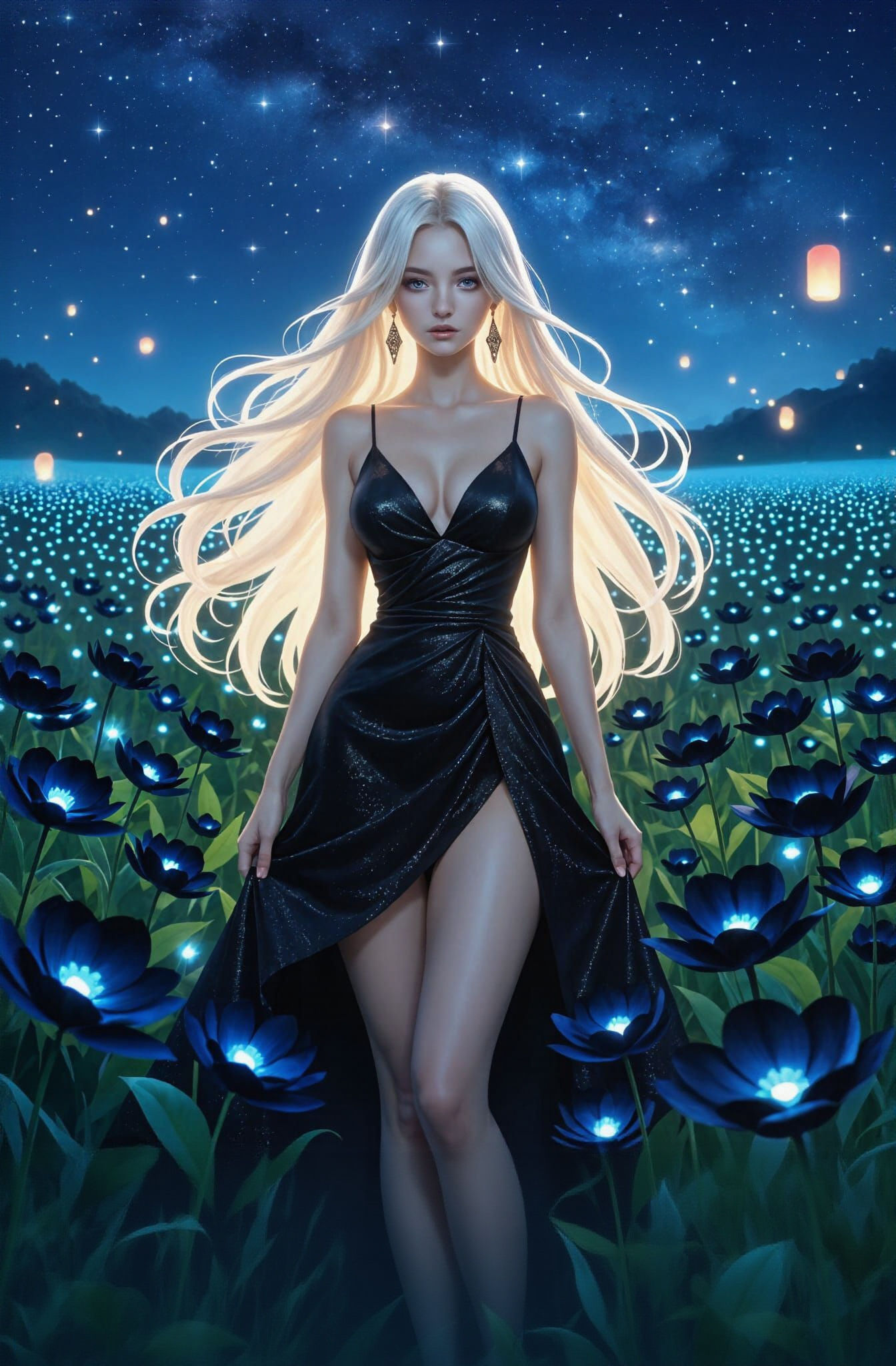 Ethereal Blonde Alien in Bioluminescent Field