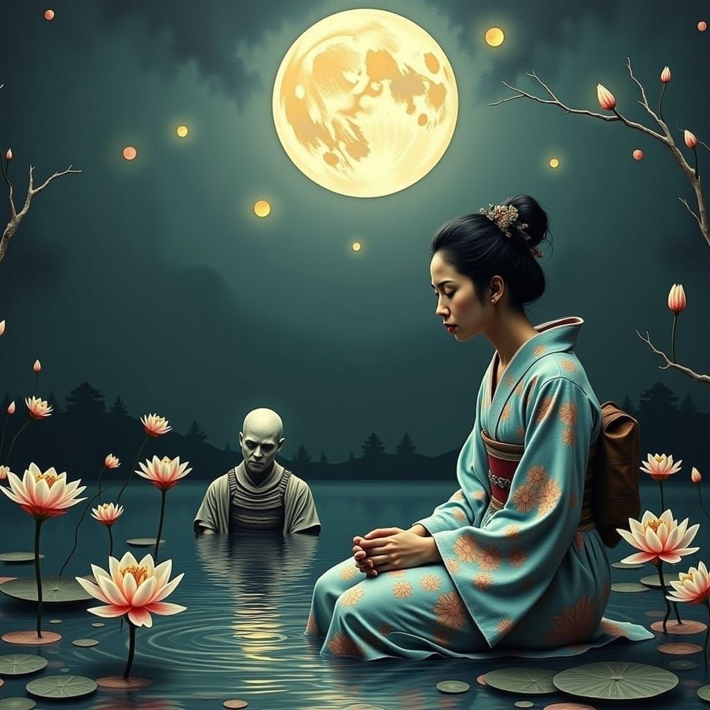 Mourning Geisha by Lily Pond: Surreal Portrait
