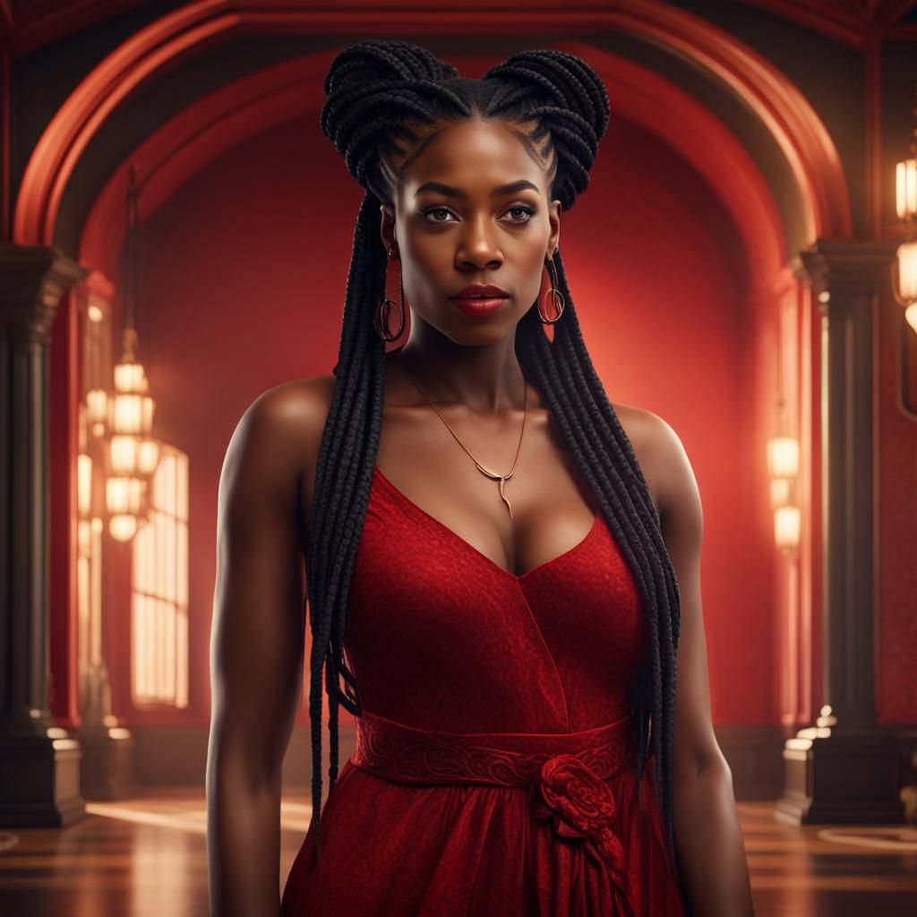 Beautiful Woman in Red Dress: Fantasy Portrait