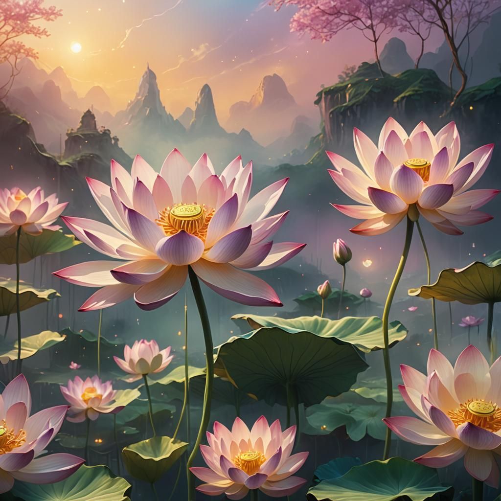 Magical Lotus Blooming in Ethereal Light