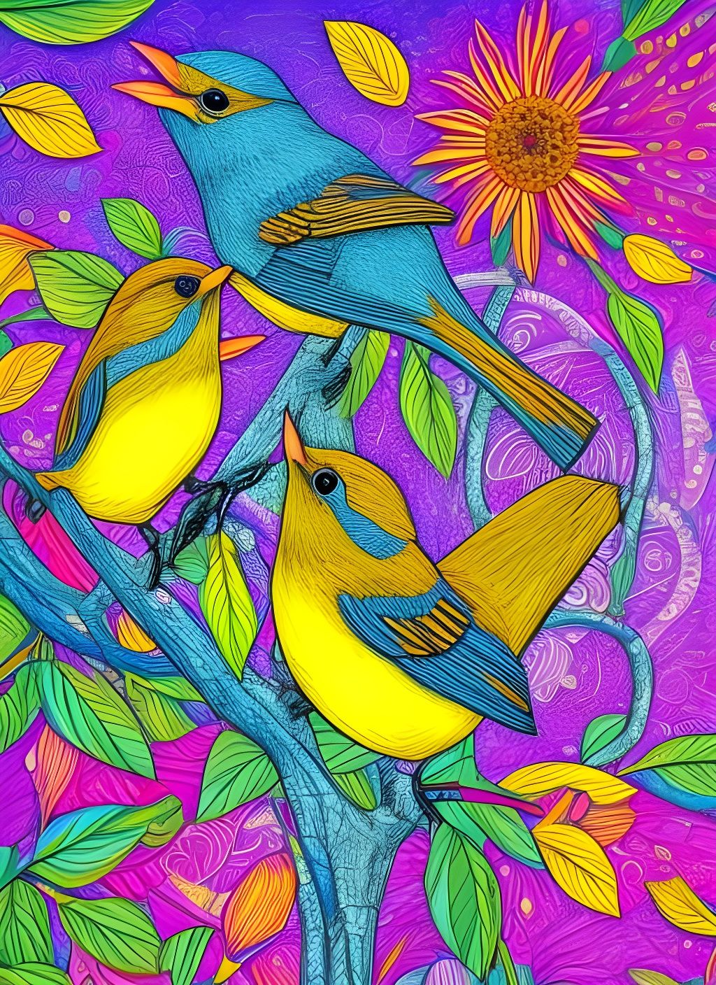 Vivid Songbirds Singing a Loving Song