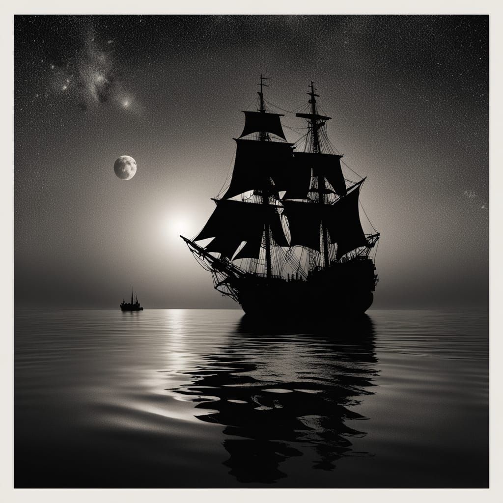 Pirate Ship Sails Starry Sea in Cinematic Style