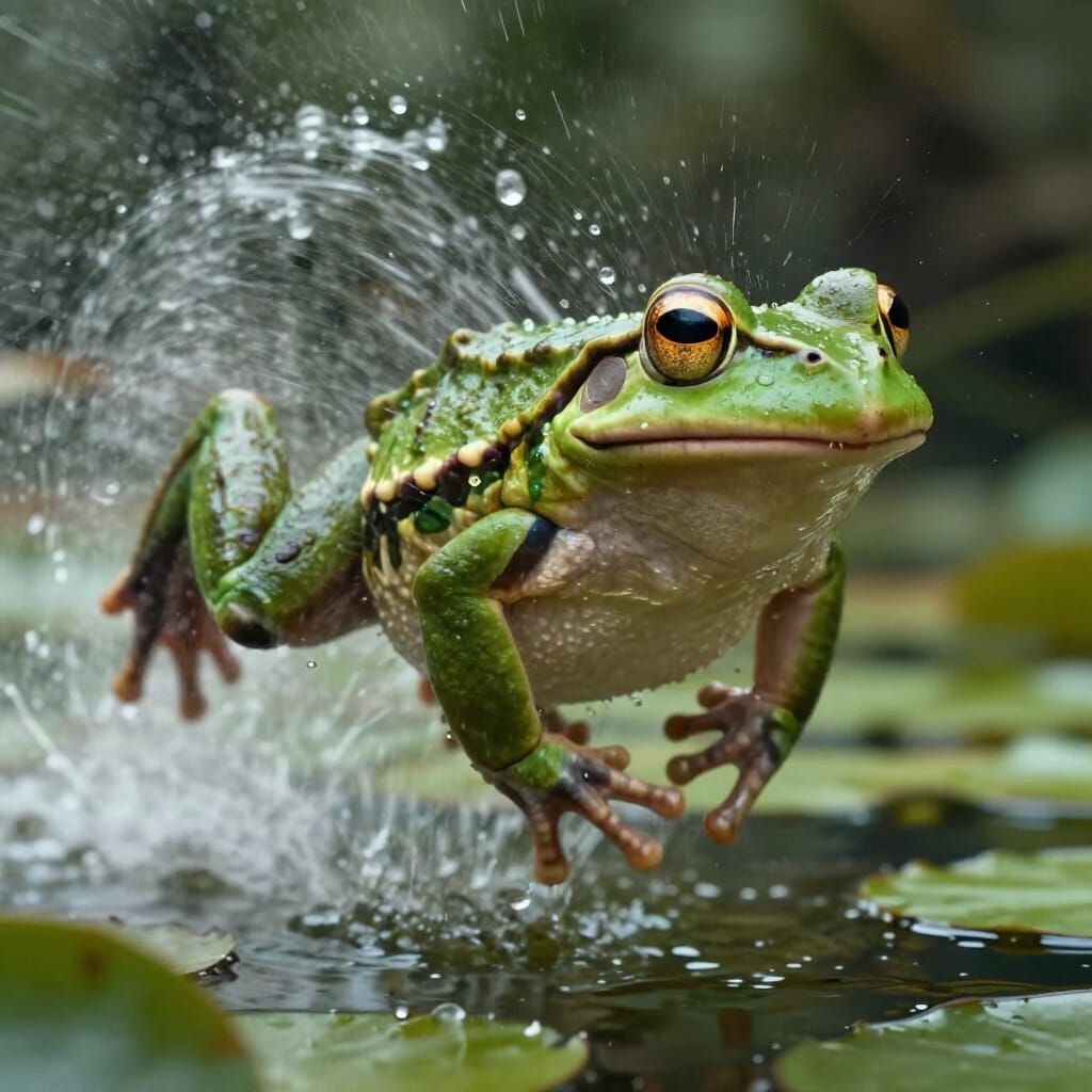 Epic Frog Mid-Leap: Action Cinematic Photography