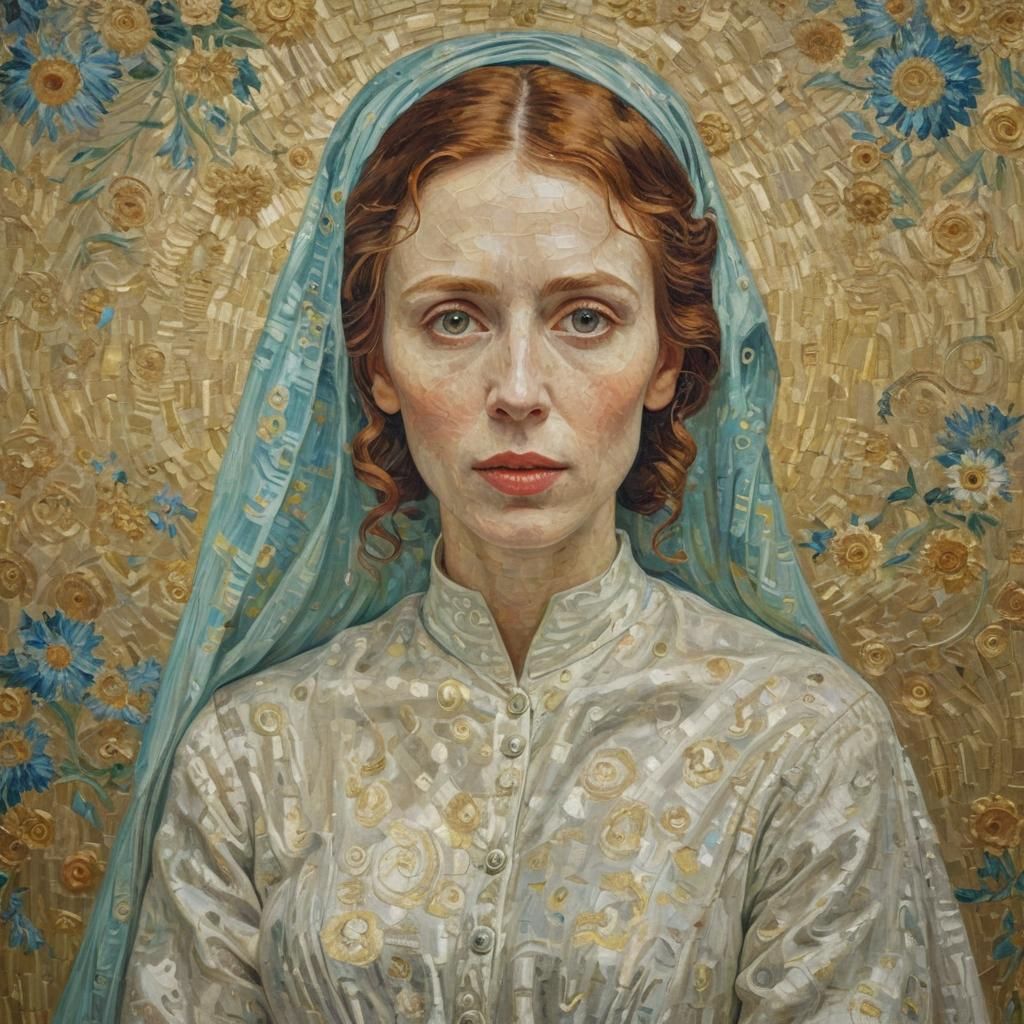 Ethereal Actress Portrait in Van Gogh Klimt Style