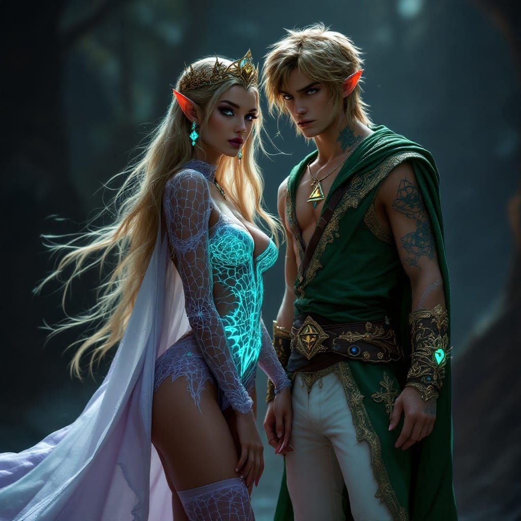 Ethereal Goth Princess Zelda in a Dark, Mysterious Scene