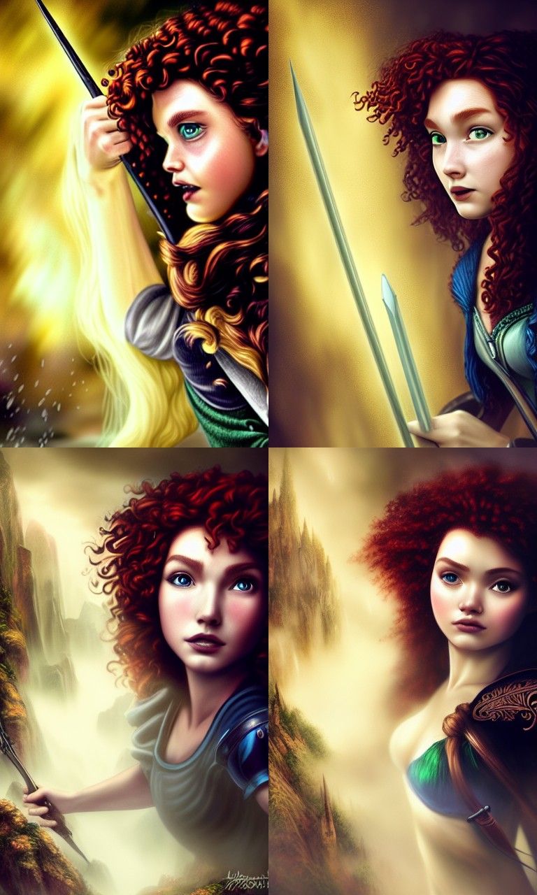 Gritty Action Hero Merida in Airbrush Art Style
