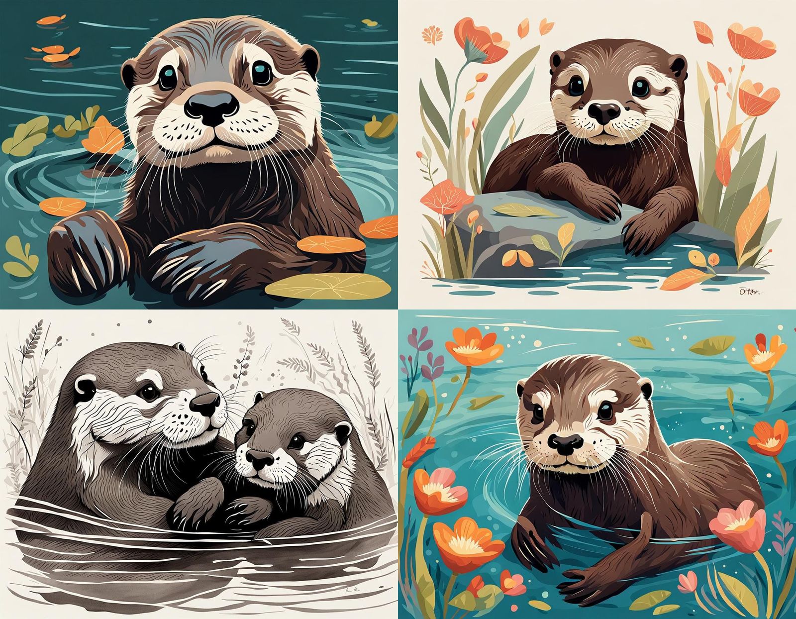 Delightful Otters Portrayed with Endearing, Inquisitive Feat...