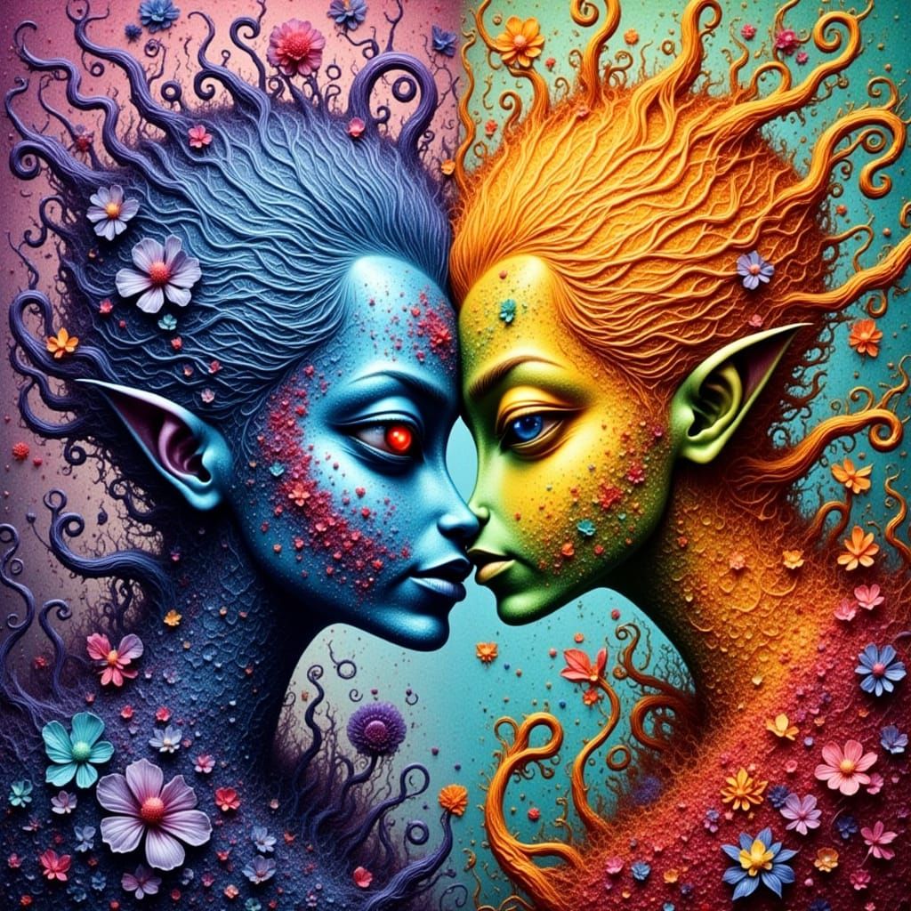 Fantasy Slime and Mimic Battle Scene in Metallic Splendor