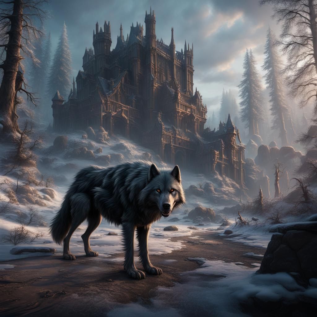 Detailed Matte Painting of a Dire Wolf