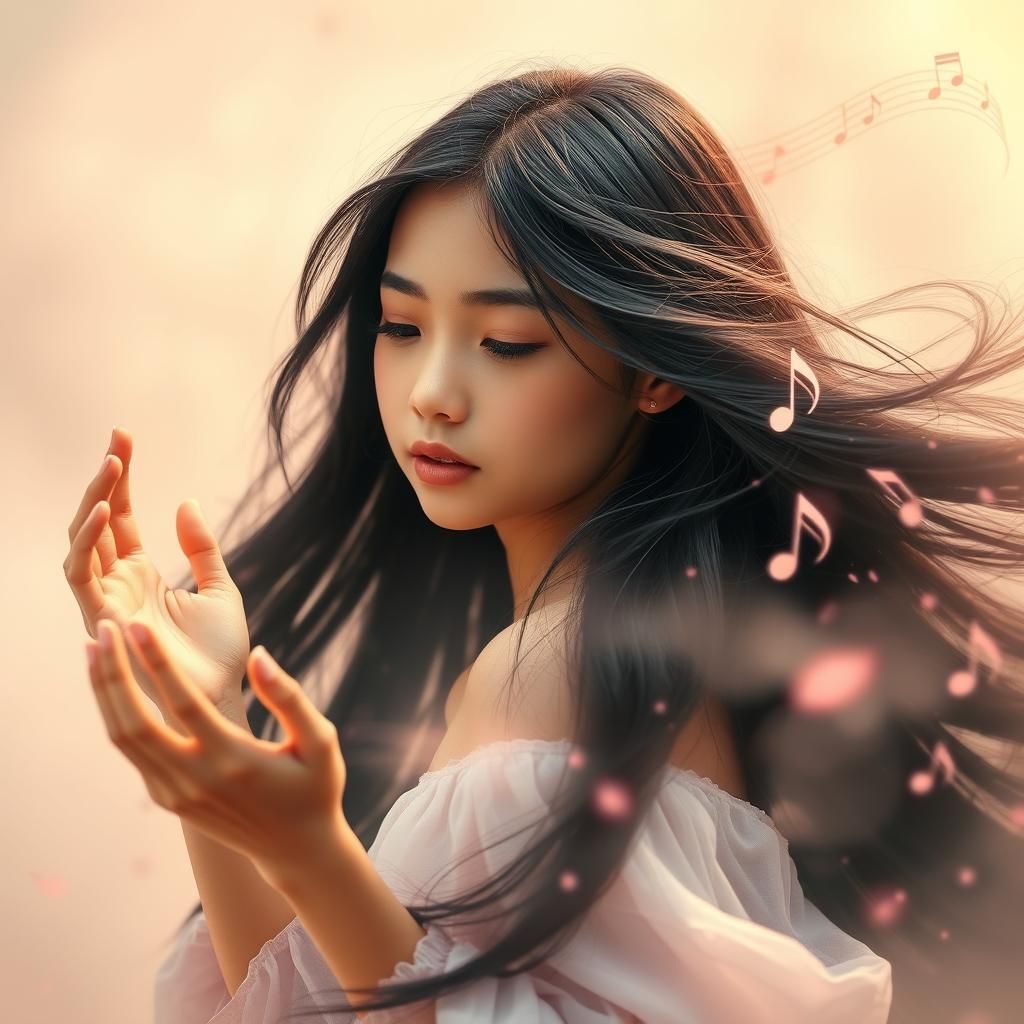 Girl Conducting Music in Dreamlike Pastel Hues