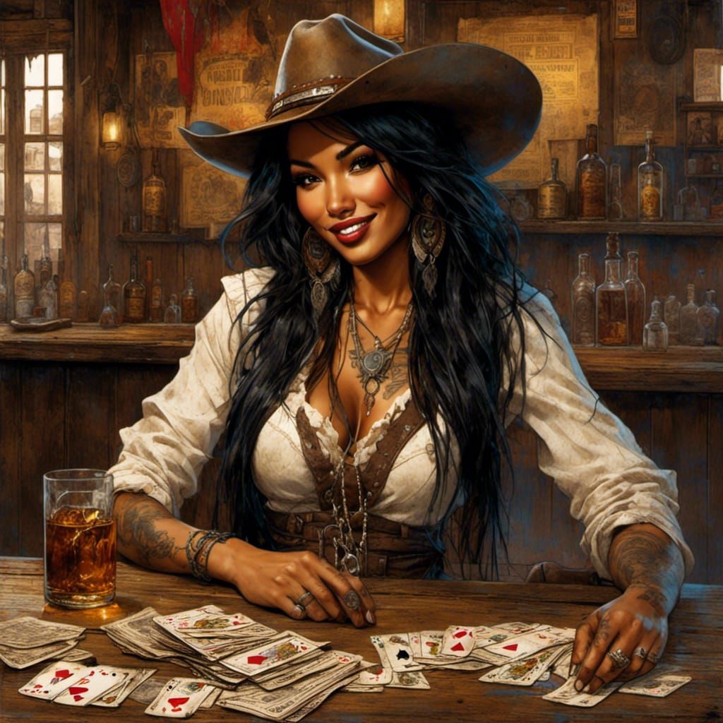 Cowgirl in Saloon, American West Realism