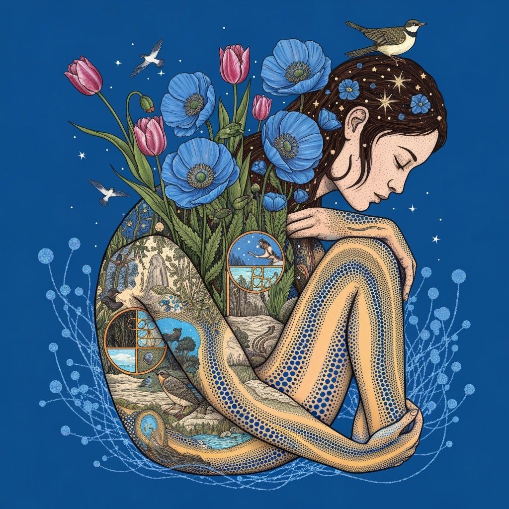 Nature's Embrace: A Woman Intertwined with Cosmic Energy