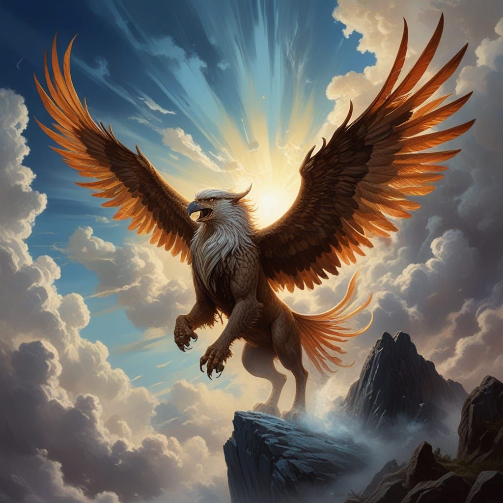 Majestic Griffin Soaring Through Clouds as Fantasy Art