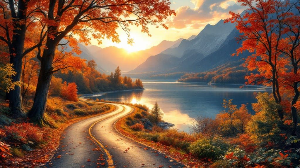 Autumn Landscape with Winding Roads in Golden Light