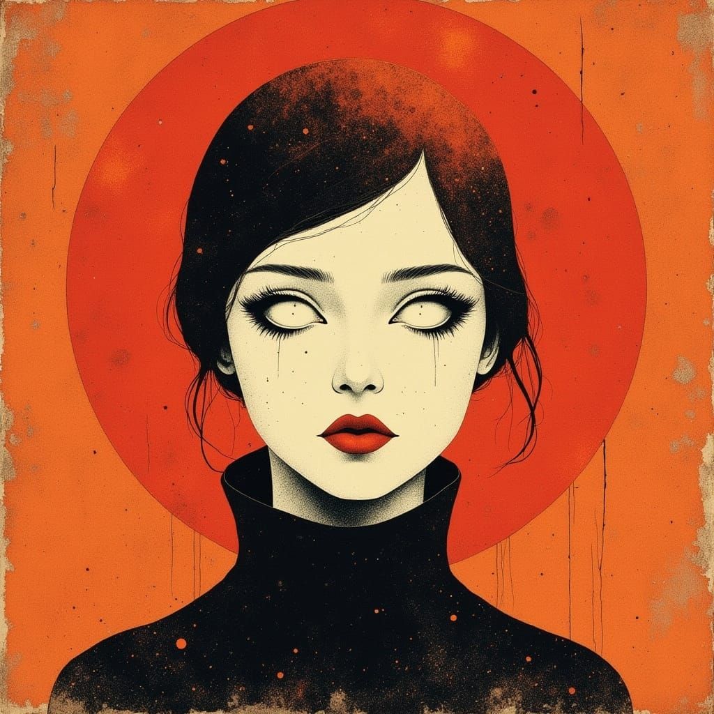 Abstract Woman with Red Lips in Surreal Pop Art