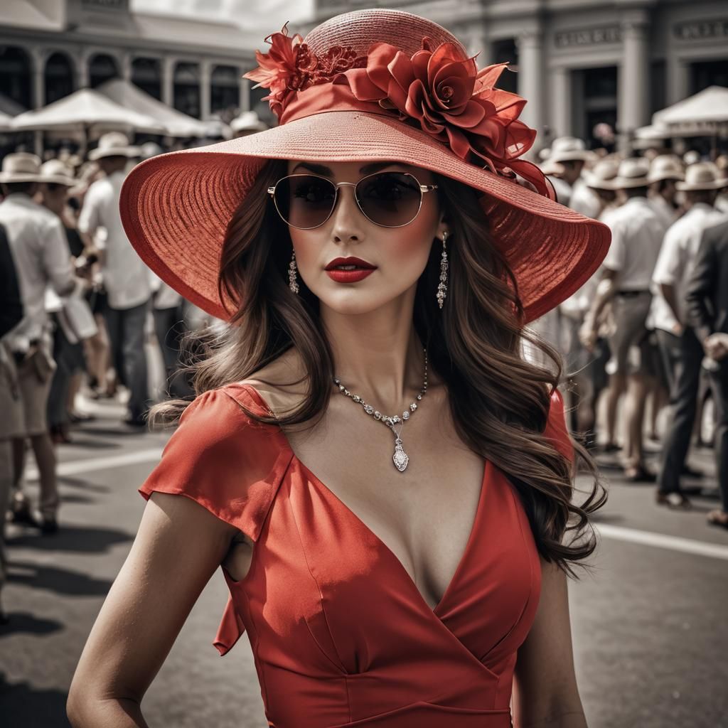 Beautiful Woman in Red at Kentucky Derby