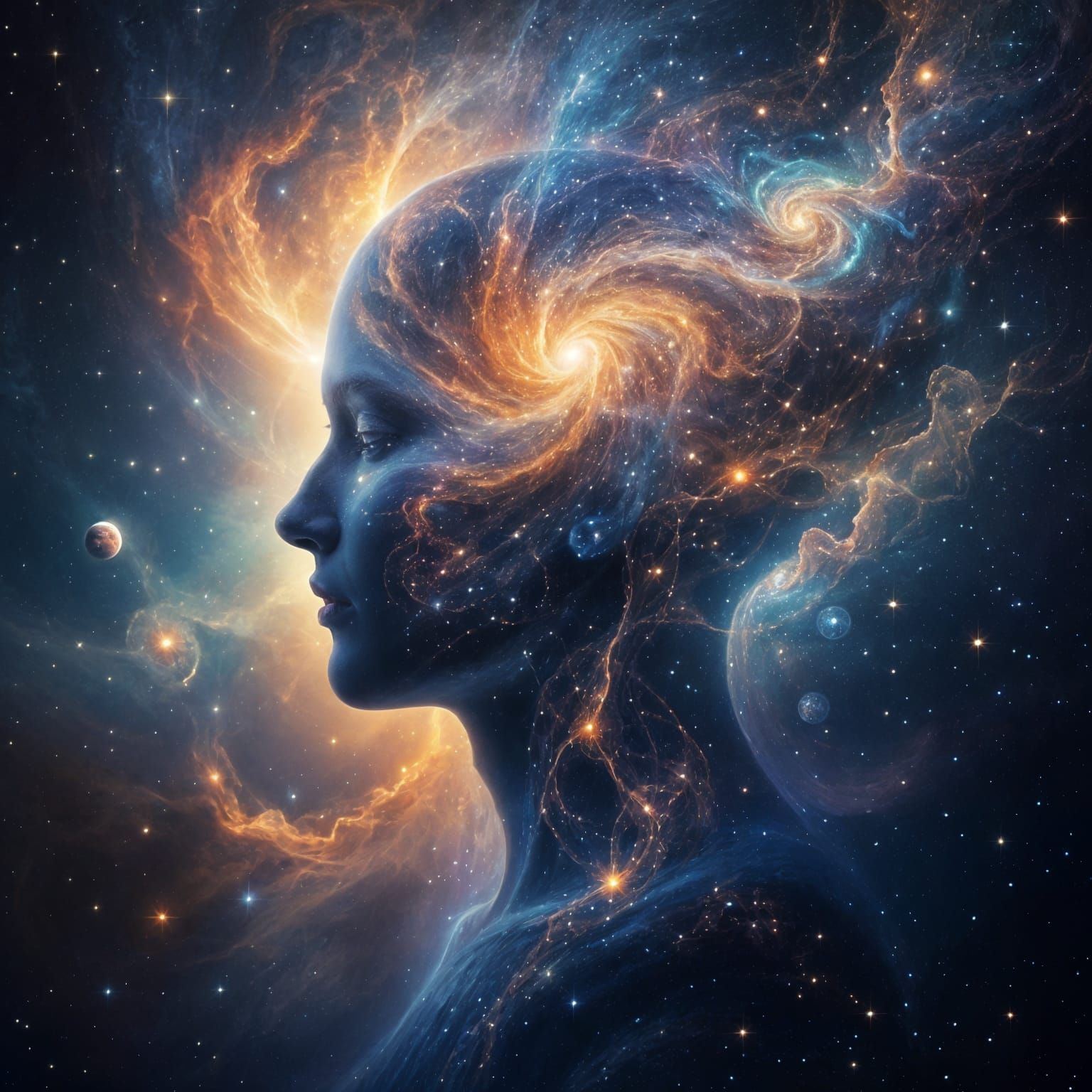 Cosmic Abstract Idealism: God-like Silhouette in Space