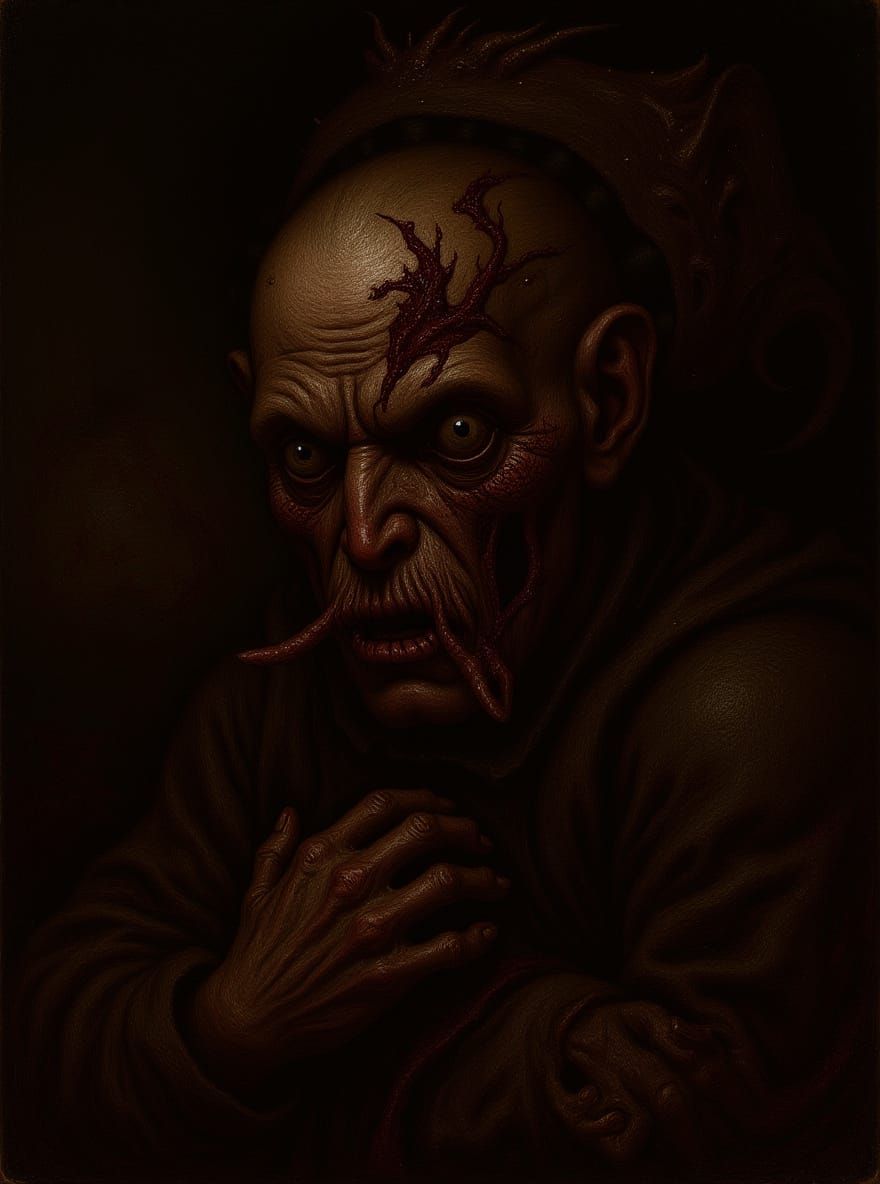 Morbid Psychedelic Horror Art in Crimson and Silver