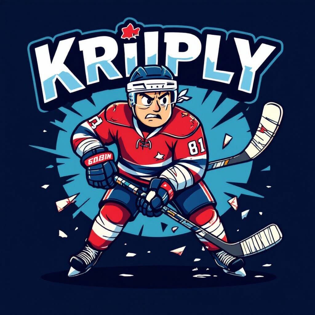 Funny Hockey Logo: Bandaged Player with Broken Stick