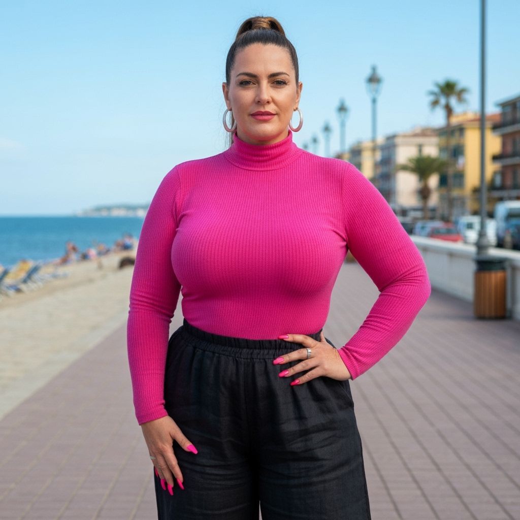 Confident Woman on Italian Promenade, Painting Style