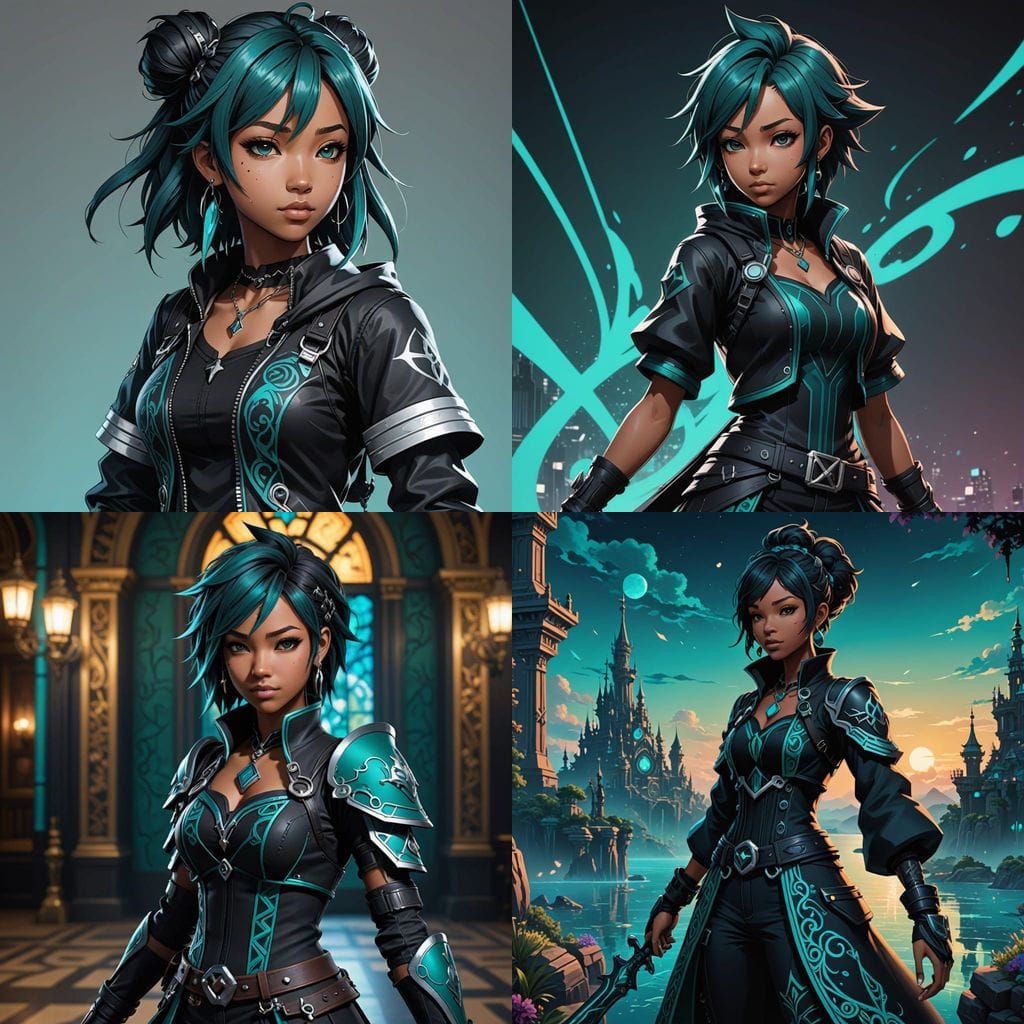 Blasian College Girl in Kingdom Hearts Attire, Anime Style