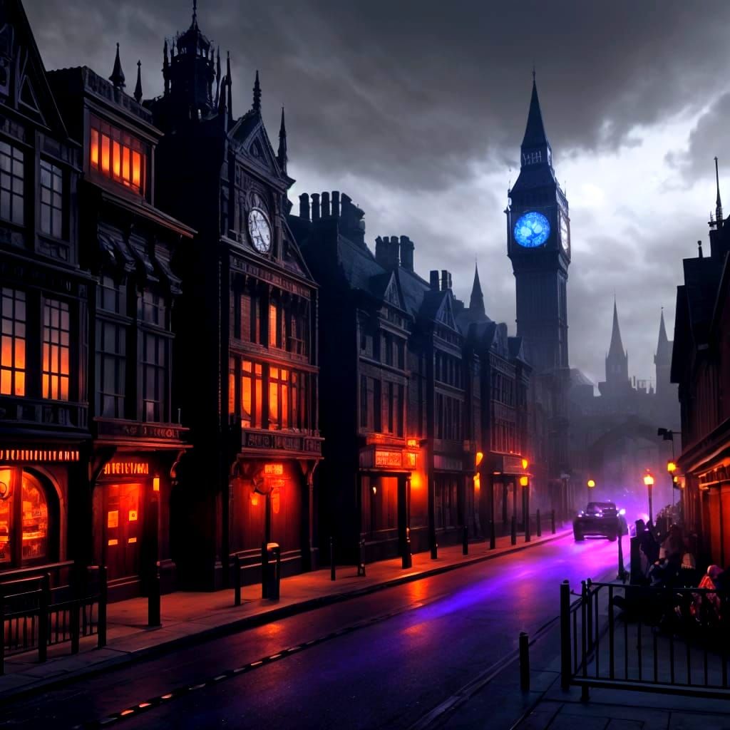 Gothic Steampunk London Landscape in Dieselpunk Style