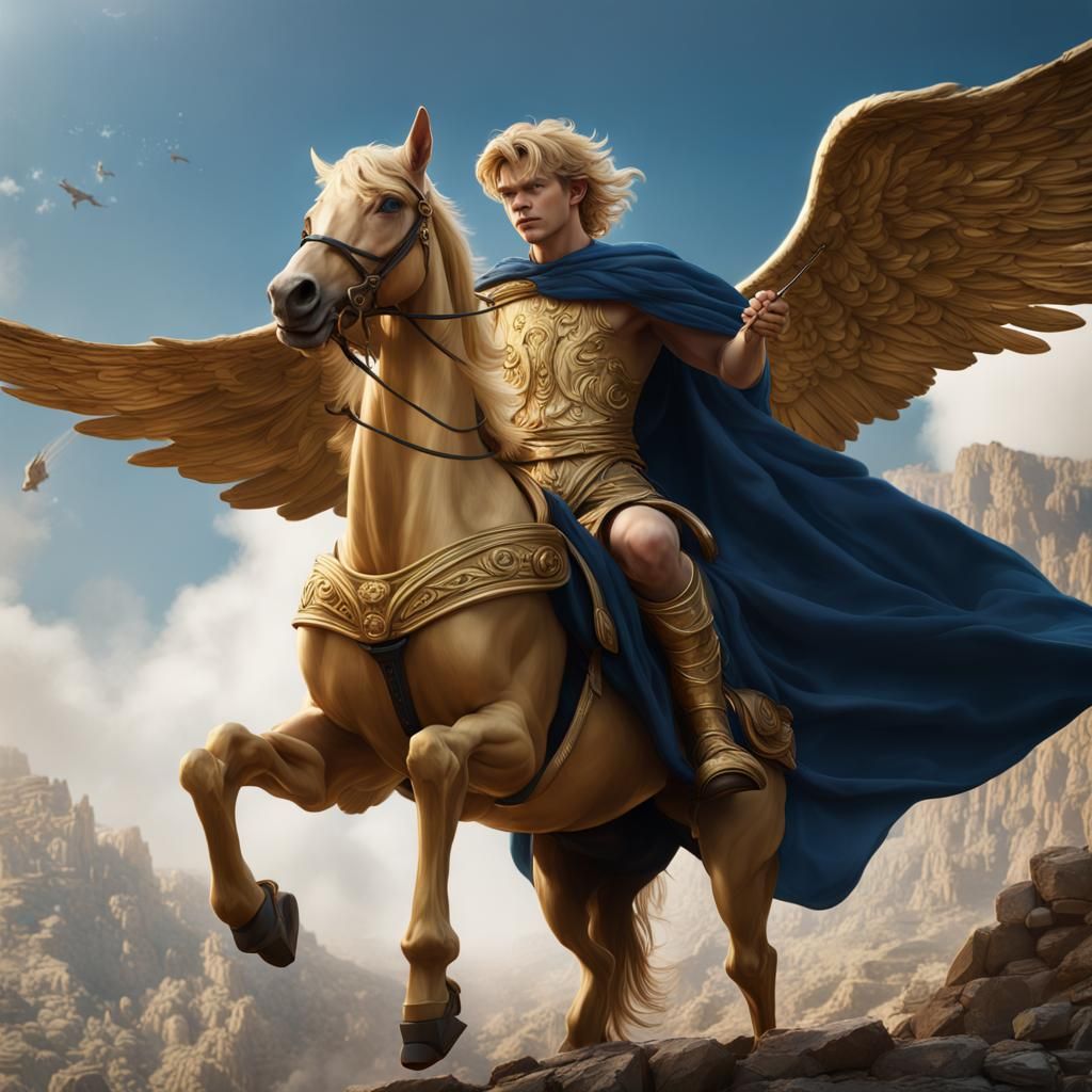 God Apollo on Pegasus in Detailed Matte Painting