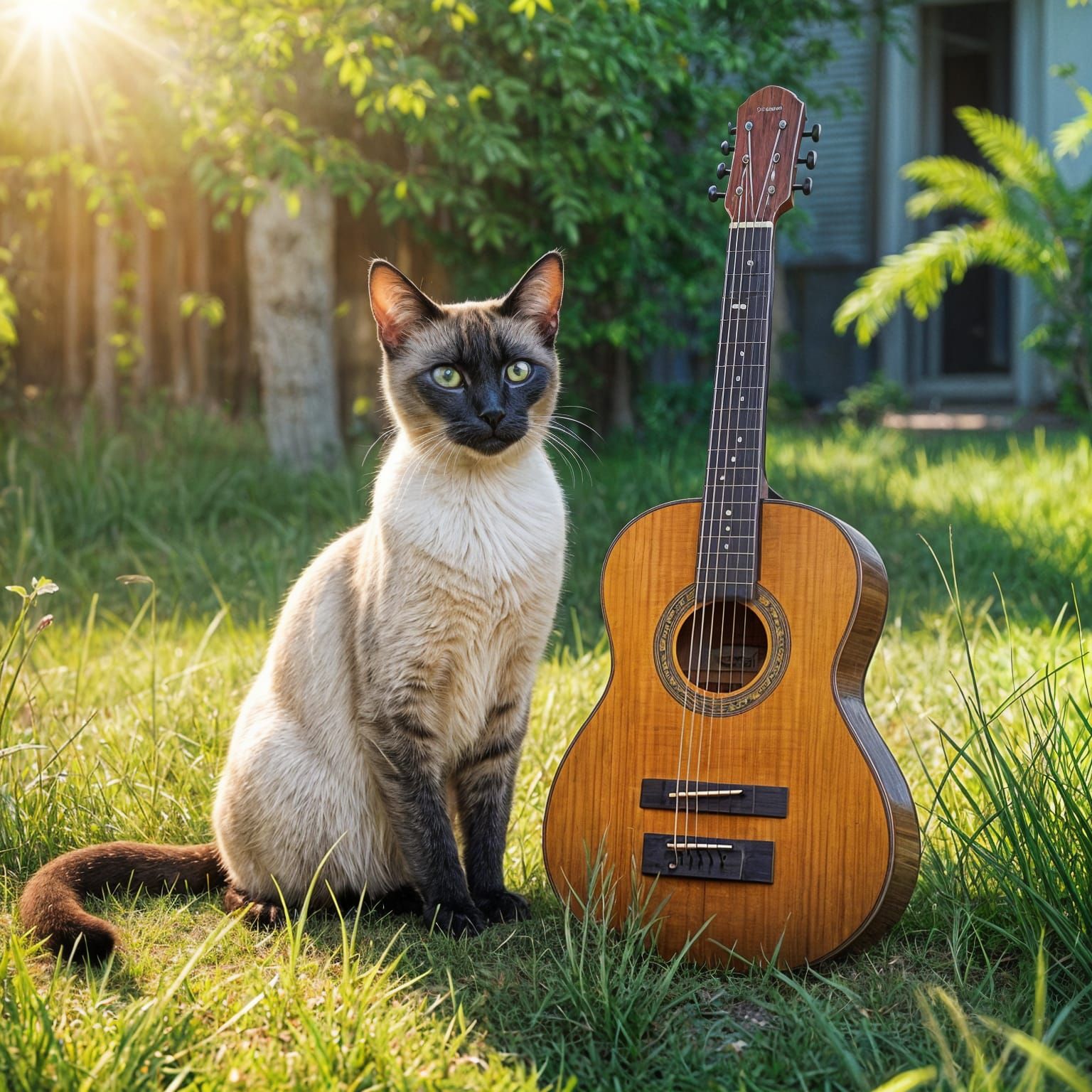Surreal Siamese Cat in Cyberpunk Oasis