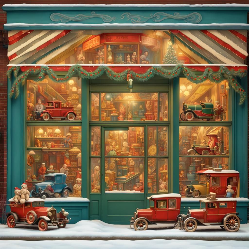 1930s Toy Shop Holiday Window in Pop Art Style