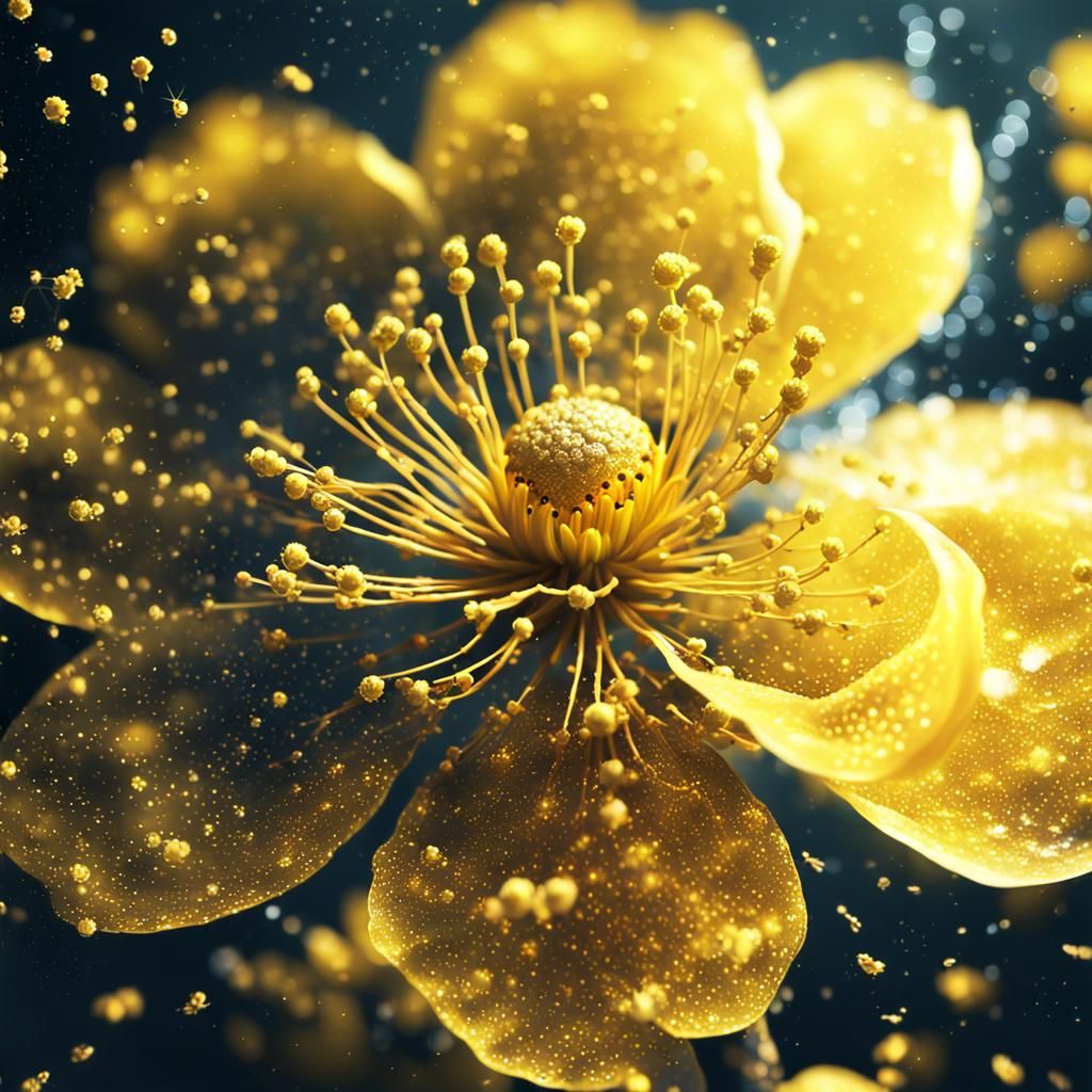 Yellow Sakura Flower with Fractal Details, Fantasy Illustrat...