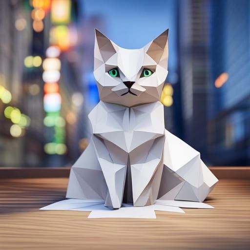 Origami Cat Papercraft Sculpture in 8K