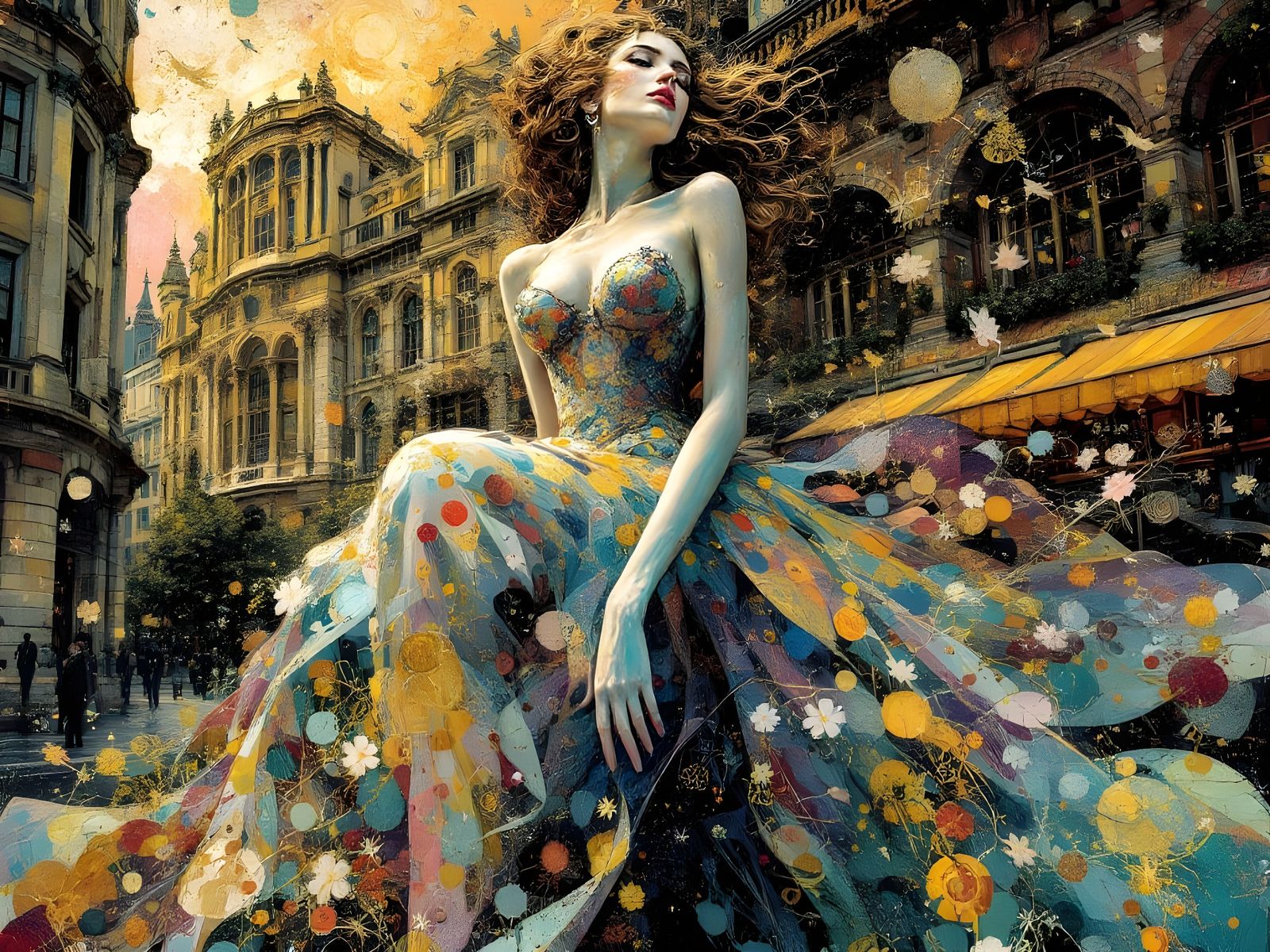 Elegant Woman in Front of Dublin's Temple Bar in a Dreamlike...