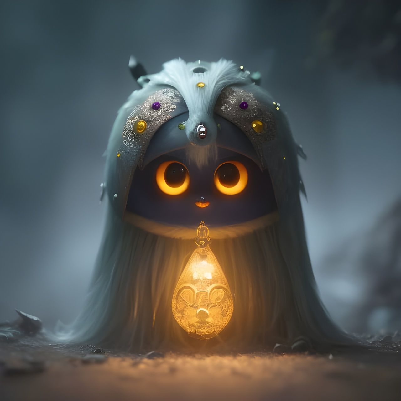 Cute Ghost in Moonlit Hallway, Detailed Digital Art