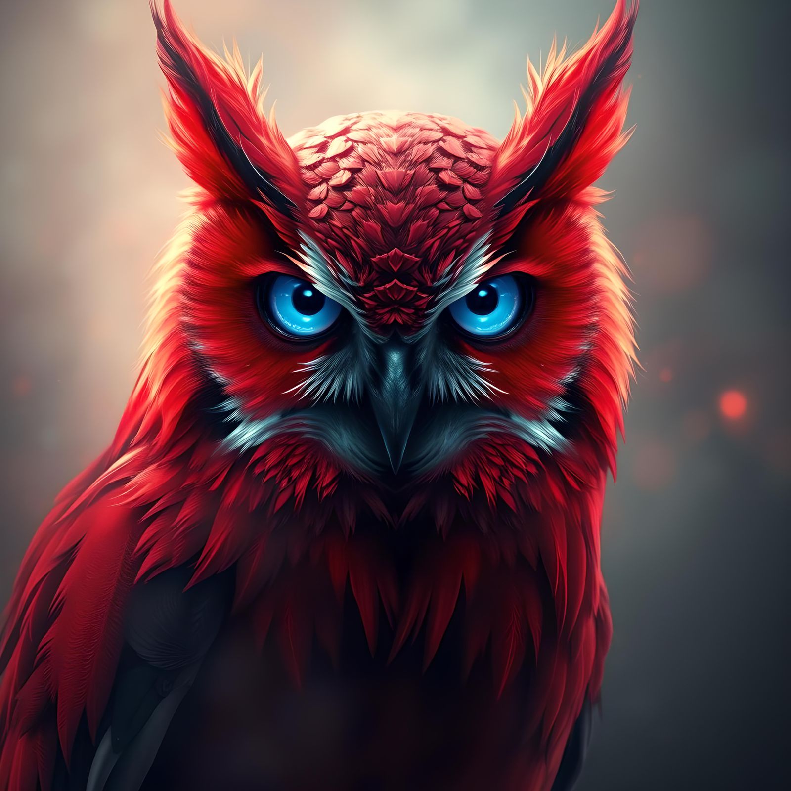 Red Owl in Abstract Expressionist Style