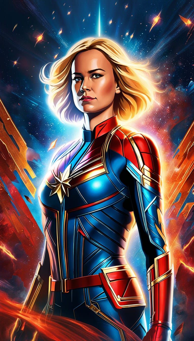 Glittering Captain Marvel in Space, Digital Art