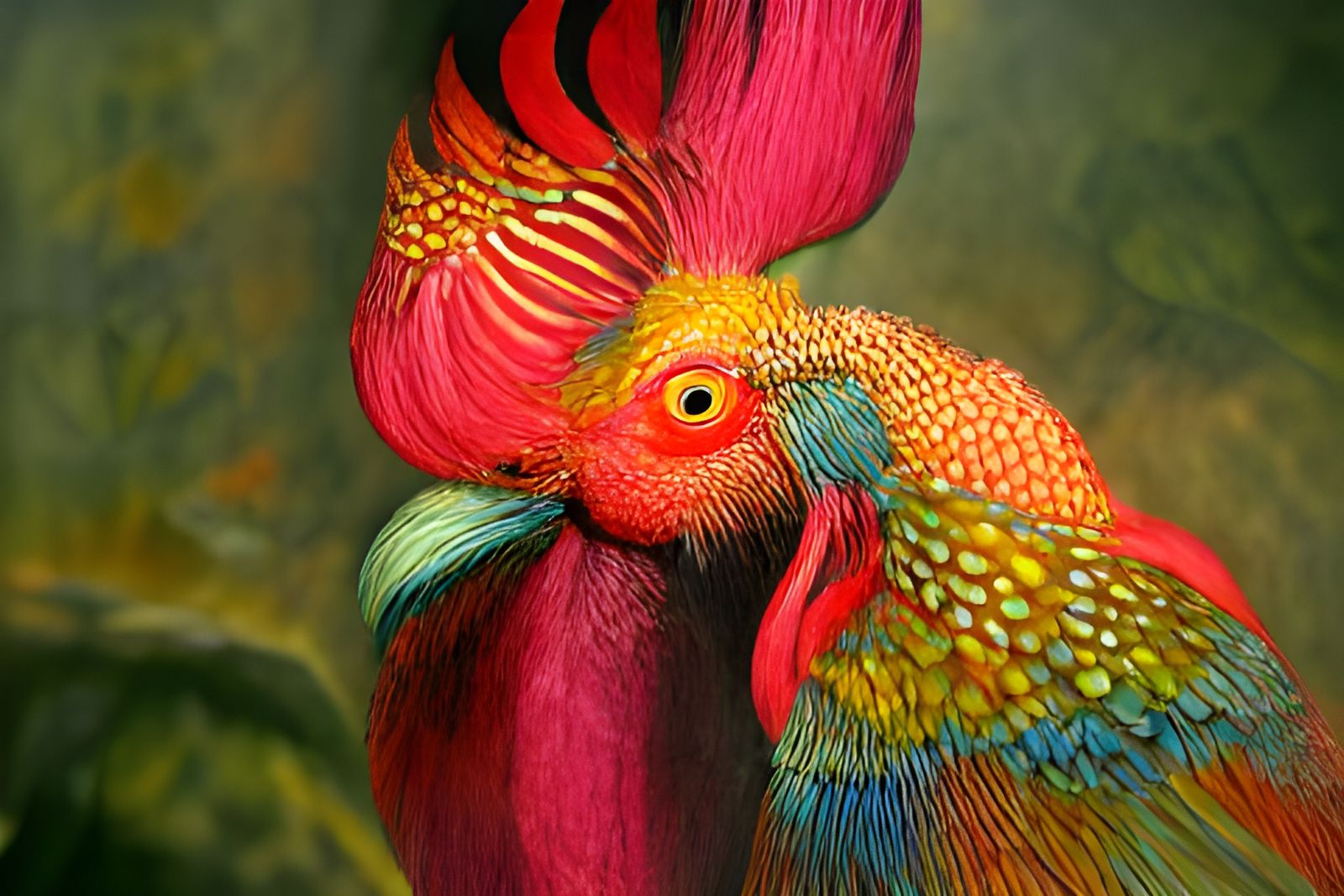 Colorful Ink Drawing of a Rooster