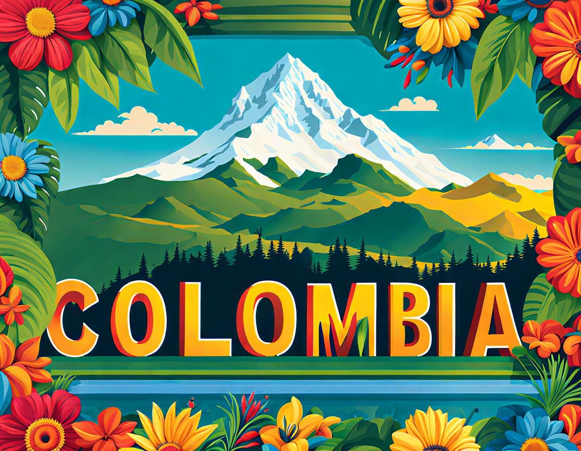 Colombia Word Art with Coffee and Landscape